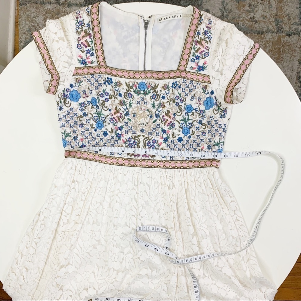 Alice + Olivia Asia Embroidered Babydoll Dress Women’s Size 2 - Picture 4 of 8
